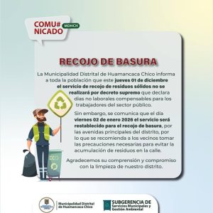 🚛📢 COMUNICADO: SUSPENSIÓN TEMPORAL DEL SERVICIO DE RECOJO DE RESIDUOS SÓLIDOS